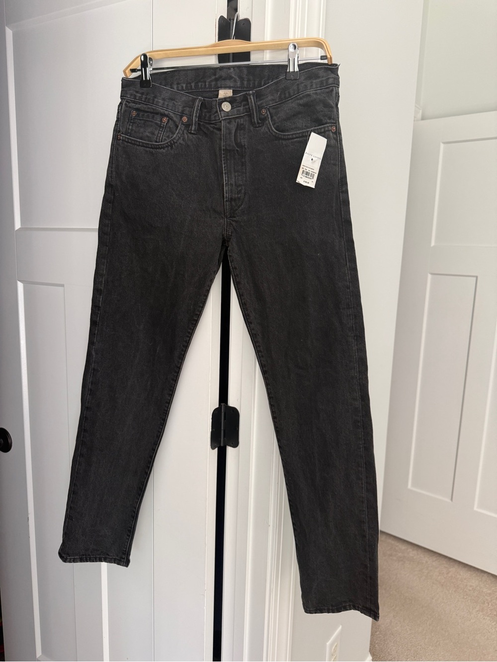 Double RL Ralph Lauren Mens Jeans‎ Black Slim Narrow Zip Fly Denim Straight New